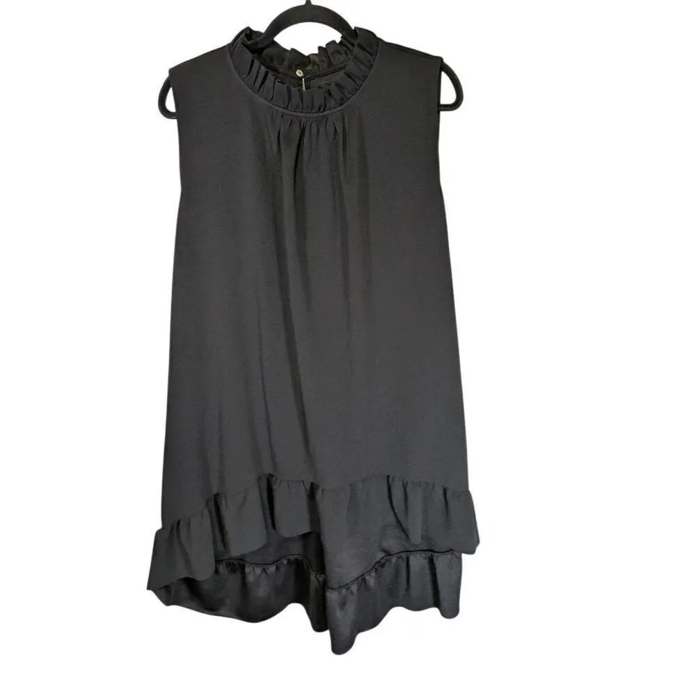 Lane Bryant Blouse Black High Neck Sleeveless Ruffle Collar & Hem Women's 22/24